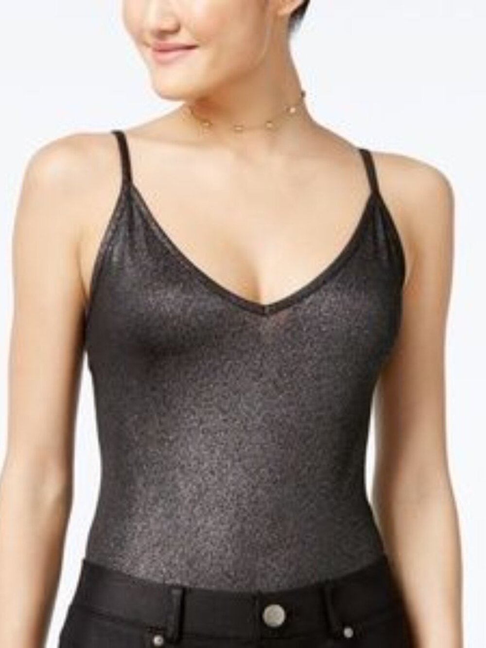 Material Girl Black Metallic Glitter Bodysuit Plus Size XXL 16/18 Party Rave Top